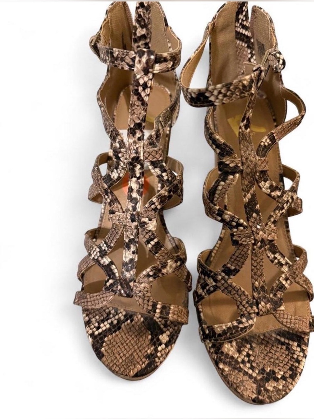 Brown Snake-Print Strappy Womens Sandals